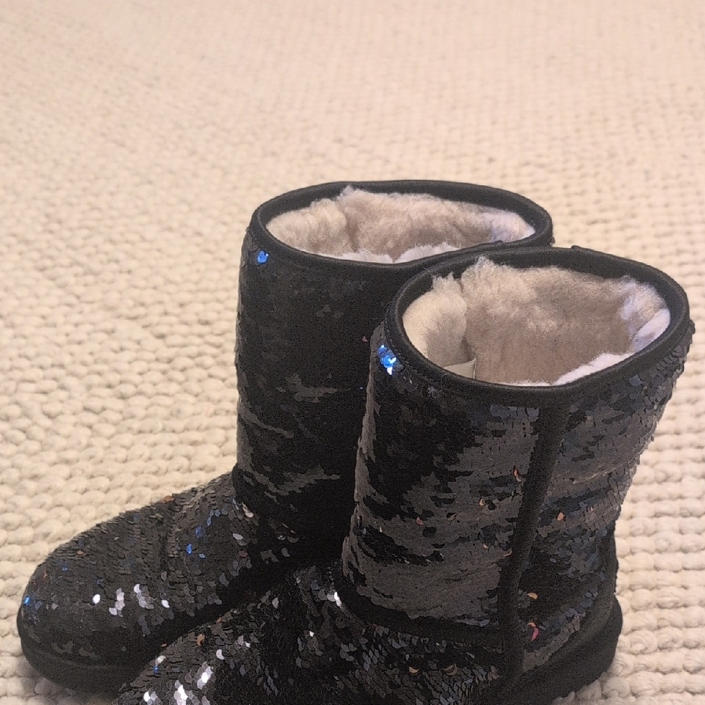 Black Sequin Fur-Lined Boots
